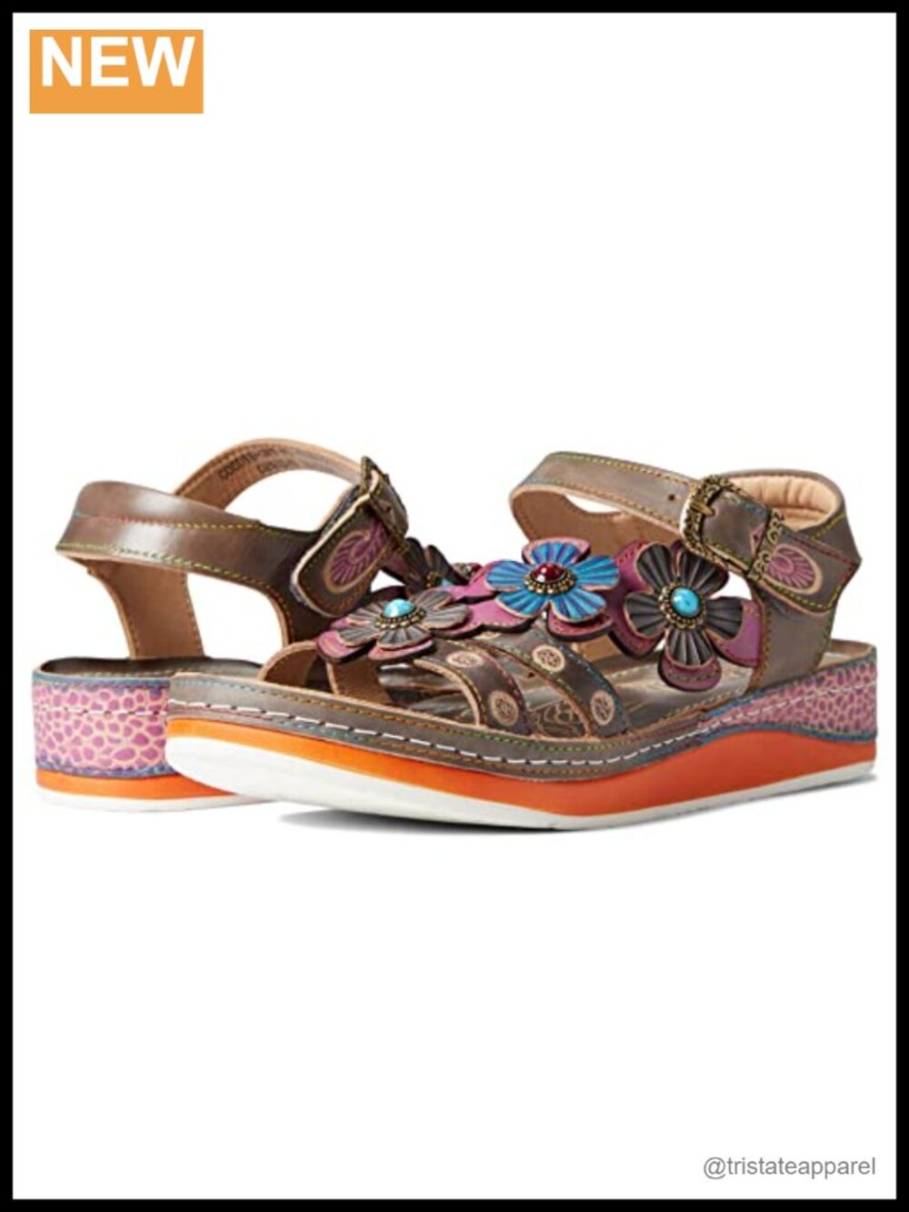 L'Artiste Hand-Painted Leather Ankle Strap Platform Sandal